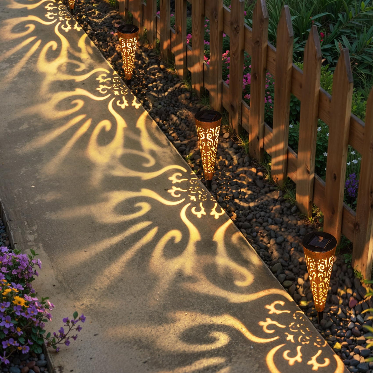 Go2garden solar light stake with warm white glow for evenings.