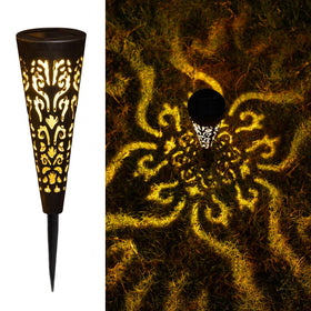 Go2garden solar cone stake with flame totem pattern lights pathways at night
