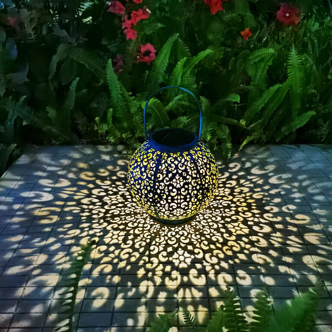 Go2garden teal blue solar lantern on tabletop or hanging for versatile outdoor lighting