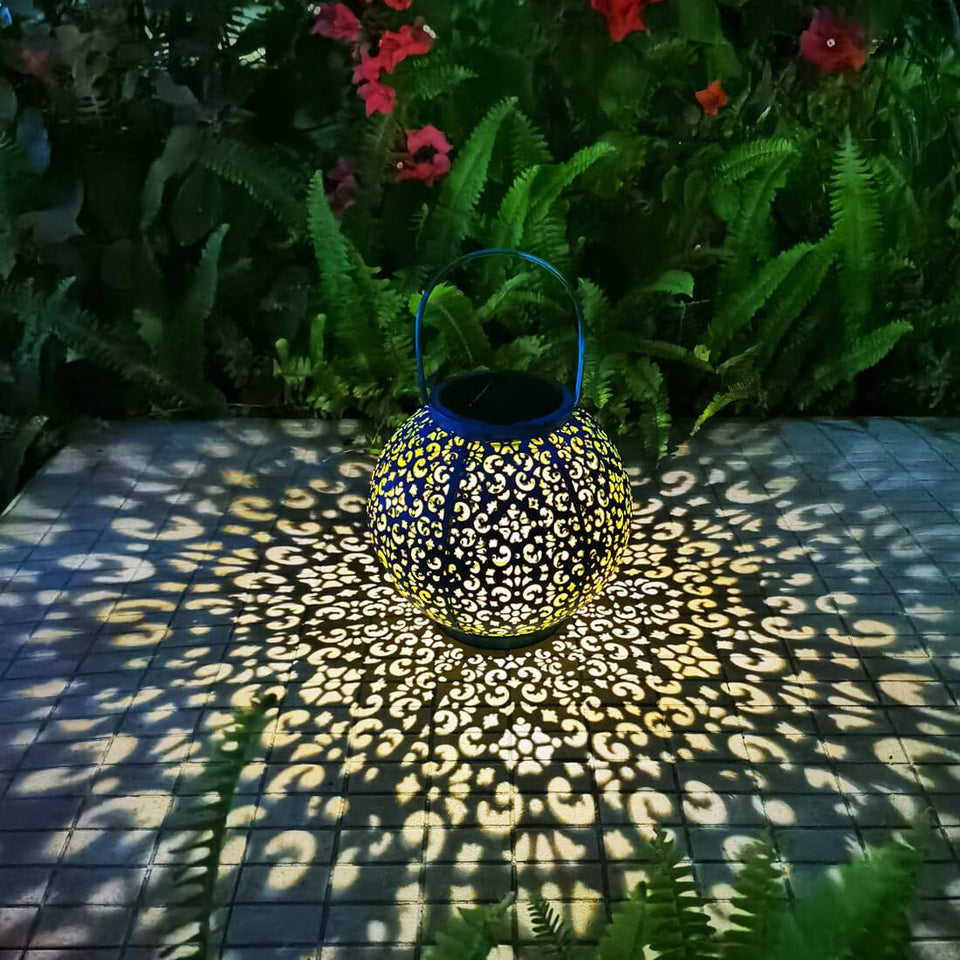 Go2garden teal blue solar lantern on tabletop or hanging for versatile outdoor lighting