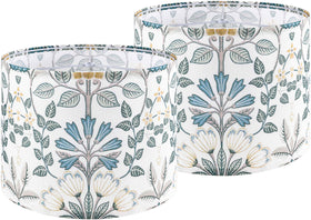 GO&SO floral blue-green lamp shade on a table lamp showing coastal style.