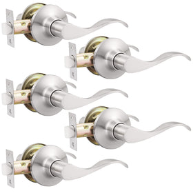 GOBEKOR 5-pack brushed nickel passage lever for hallways and closets.