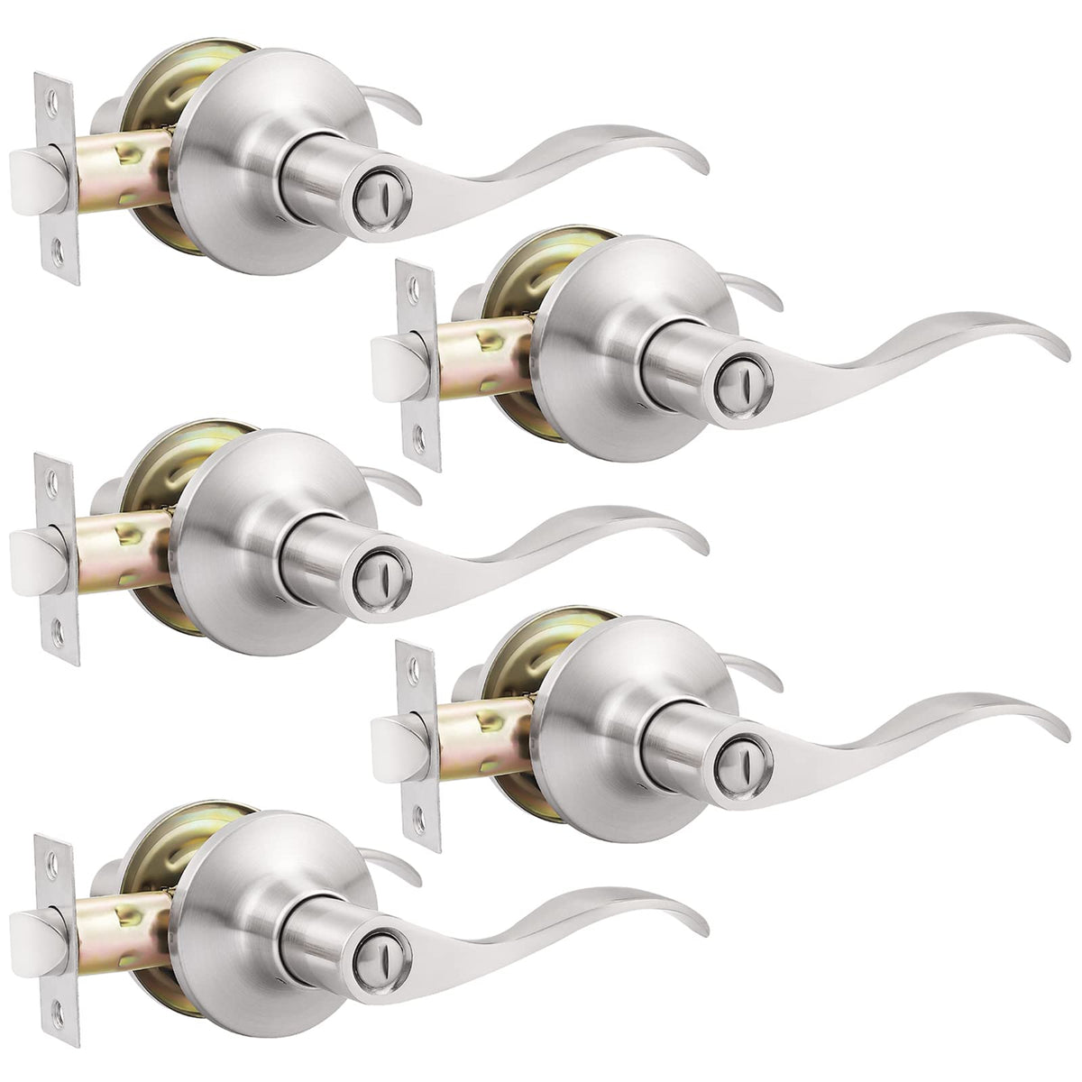 GOBEKOR brushed nickel privacy door lever for bedrooms and baths