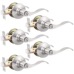 GOBEKOR brushed nickel privacy door lever for bedrooms and baths
