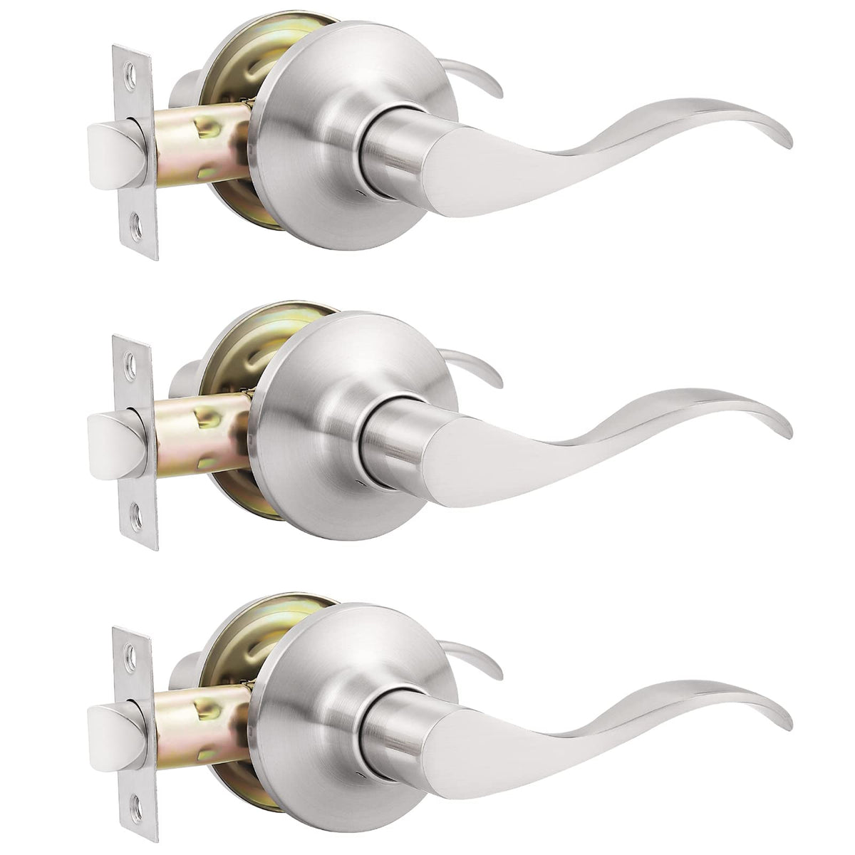 Gobekor passage lever with brushed nickel finish, front view for hallway use.