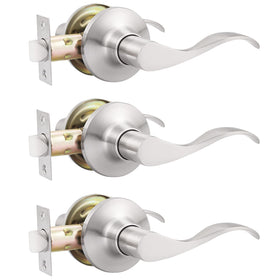 Gobekor passage lever with brushed nickel finish, front view for hallway use.