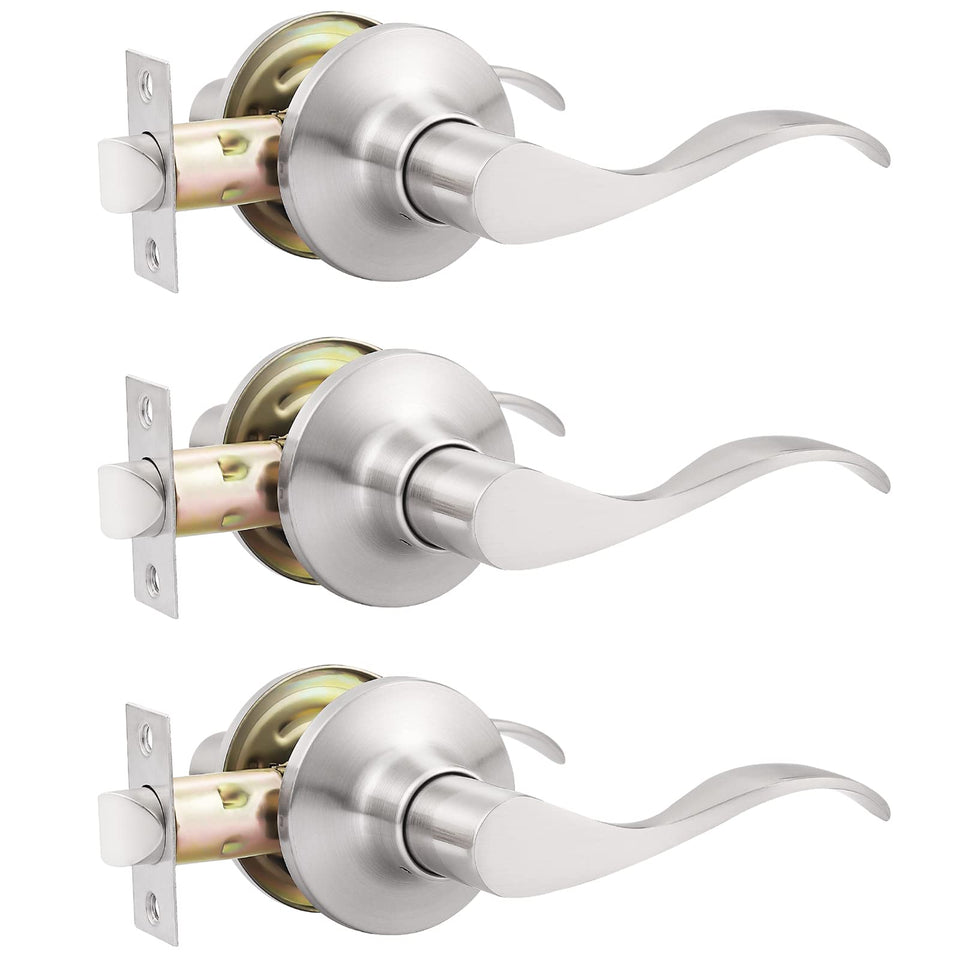 Gobekor passage lever with brushed nickel finish, front view for hallway use.