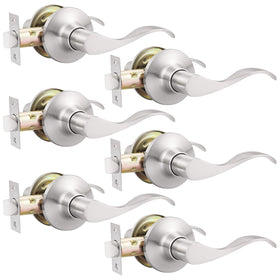 GOBEKOR passage lever door handle brushed nickel wave for easy hallway access
