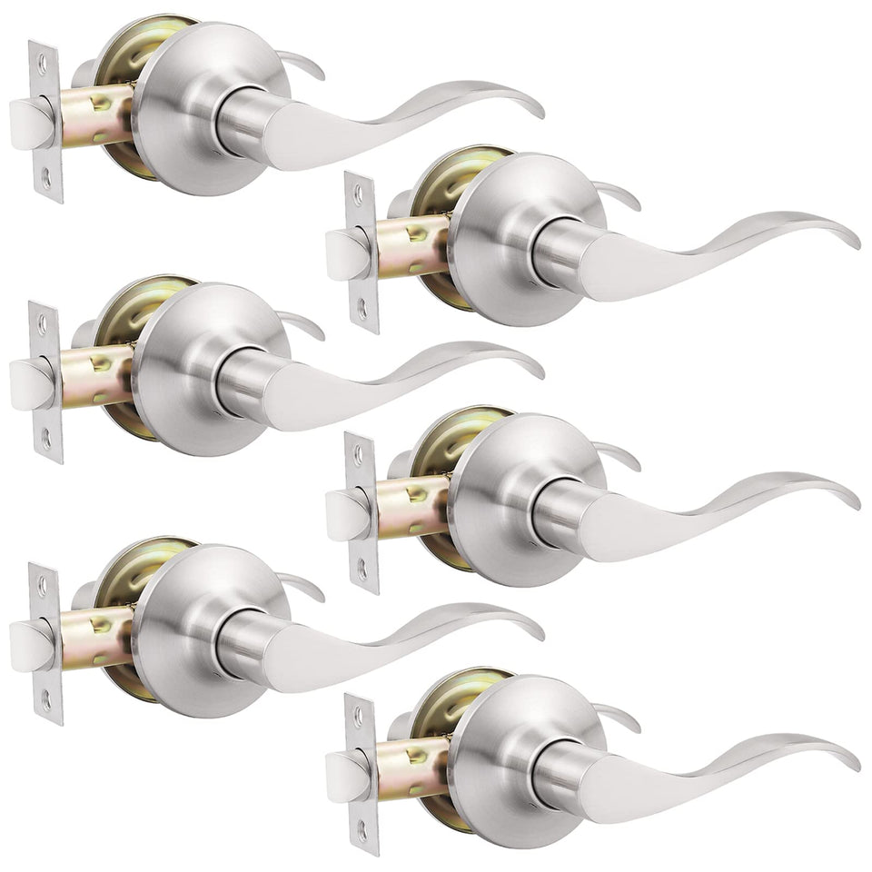 GOBEKOR passage lever door handle brushed nickel wave for easy hallway access