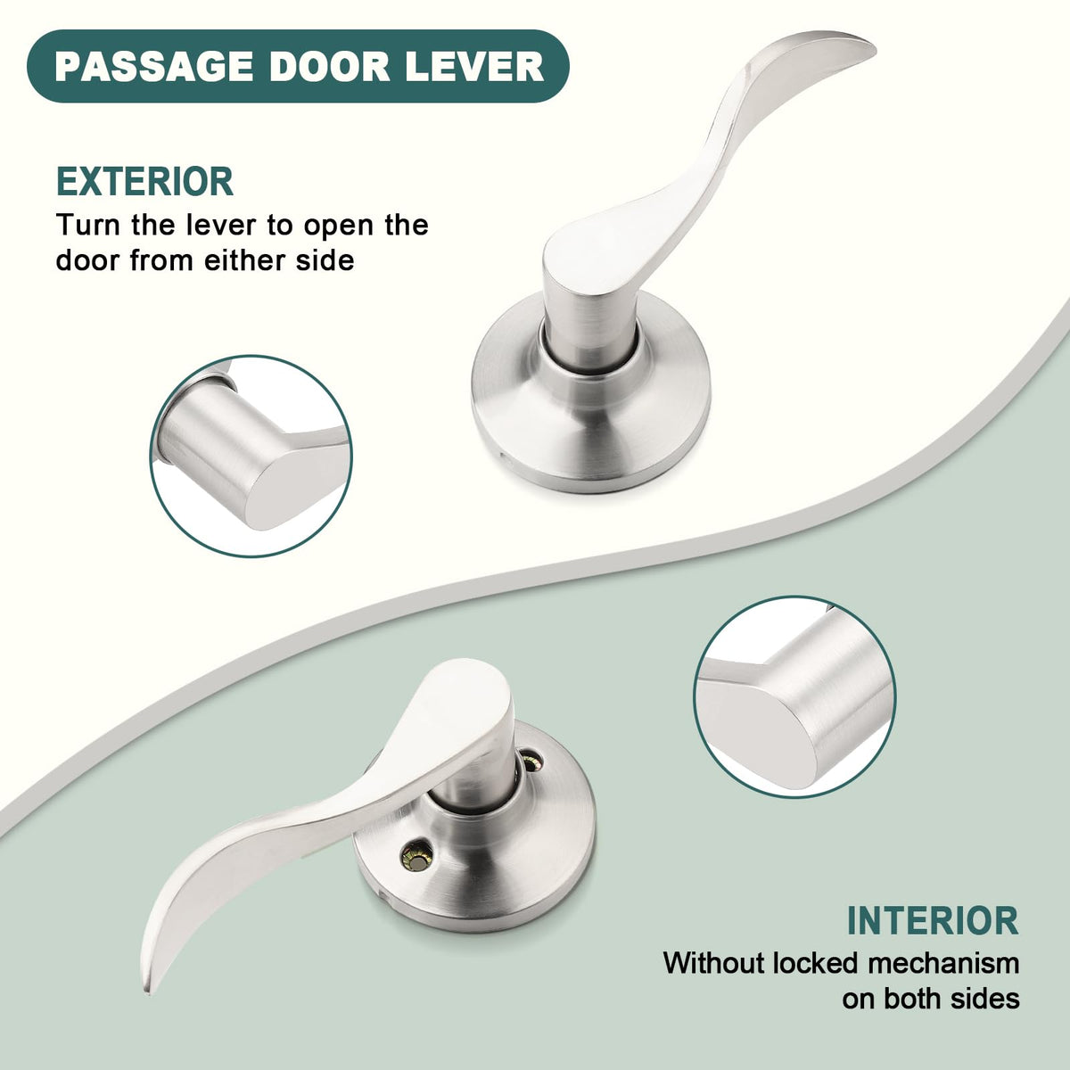 GOBEKOR passage lever ideal for hallway or closet doors for quick access.