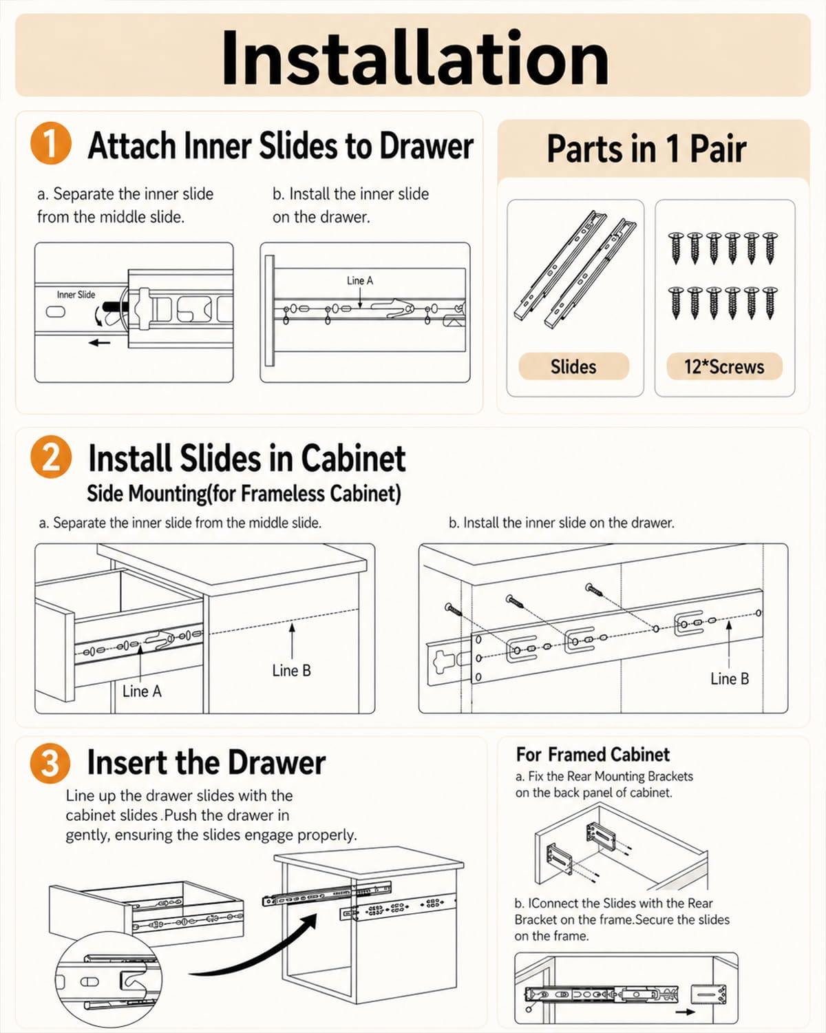 Gobrico 400mm drawer slide ideal for 16-inch drawers