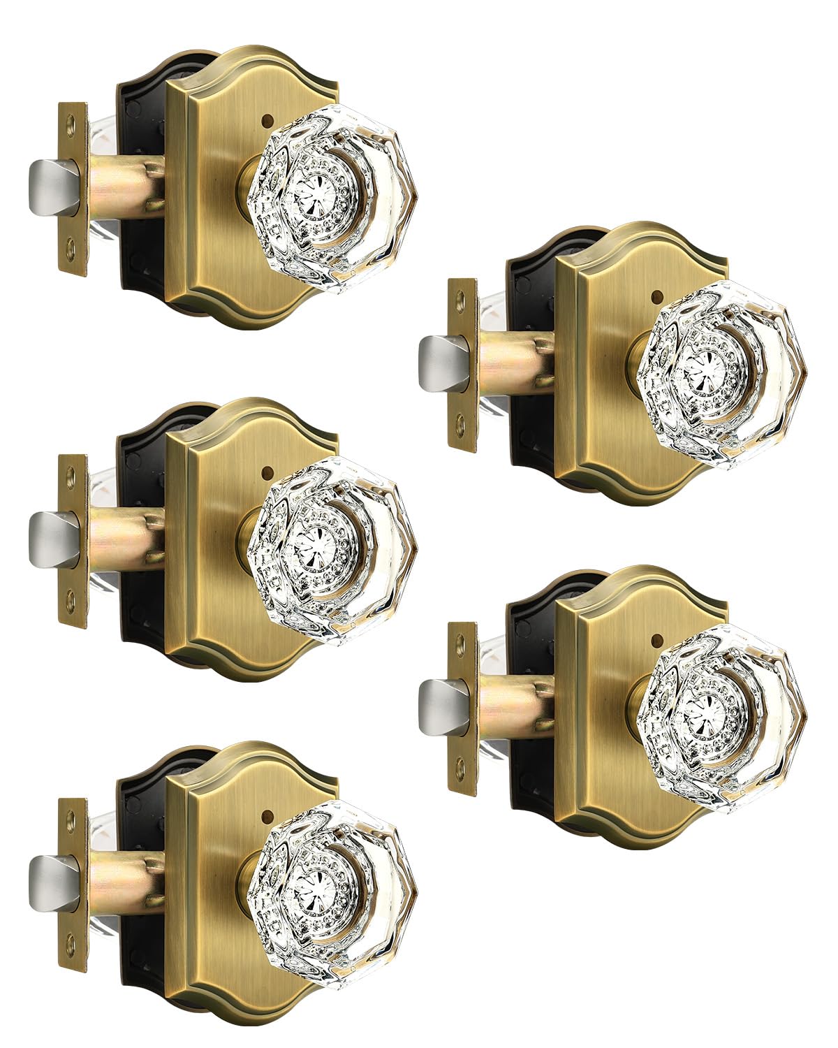 Gobrico interior door lockset in antique brass with octagonal crystal knob, ideal for bedrooms.