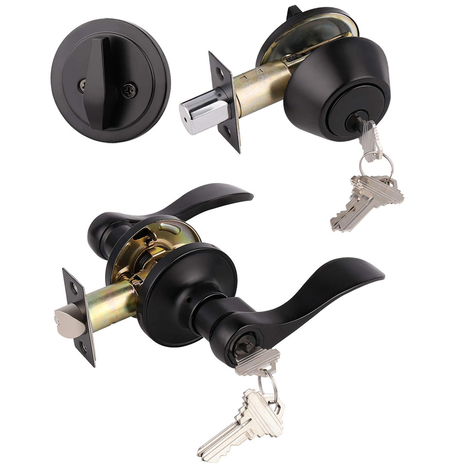 Gobrico exterior lever lockset in matte black for stylish, secure entry on front doors.
