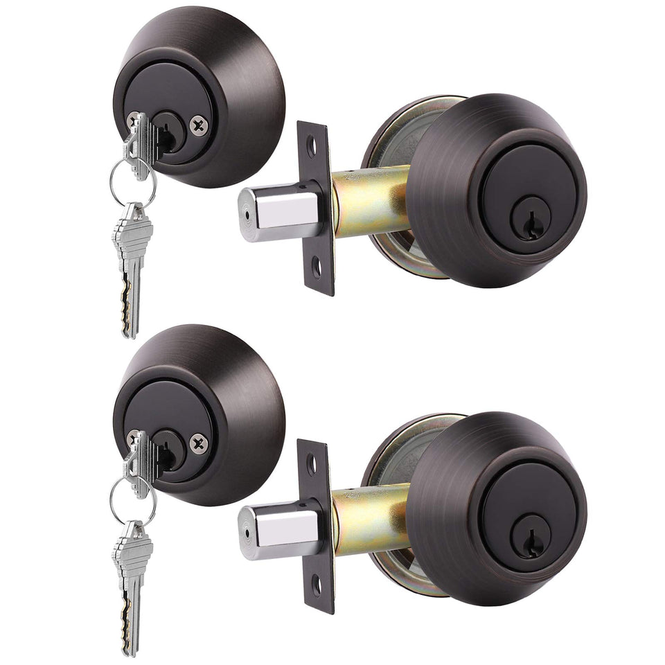 Gobrico 2-keyed-alike double cylinder deadbolts in oil rubbed bronze, front view for exterior entry