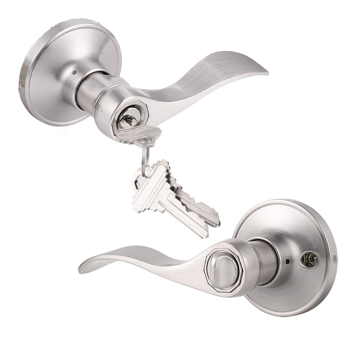 Gobrico satin nickel keyed-entry lever front view showing secure exterior access