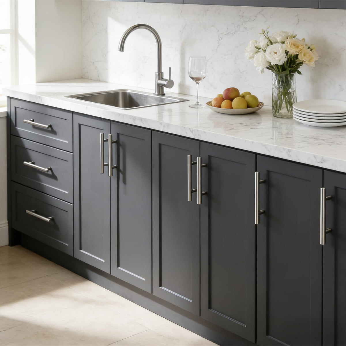 Gobrico silver satin nickel finish adds subtle elegance to cabinets