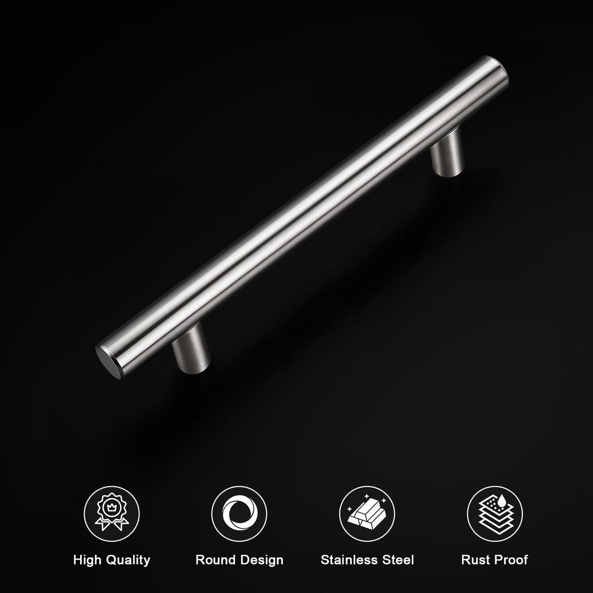 Gobrico stainless steel cabinet pulls close-up with smooth edges