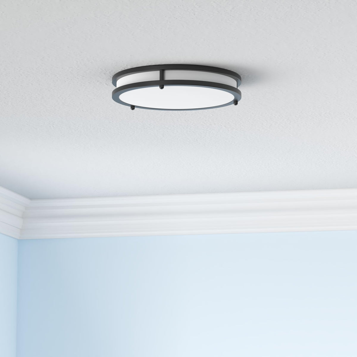 GoBright flush mount side view showing dimmable lighting for flexible ambience
