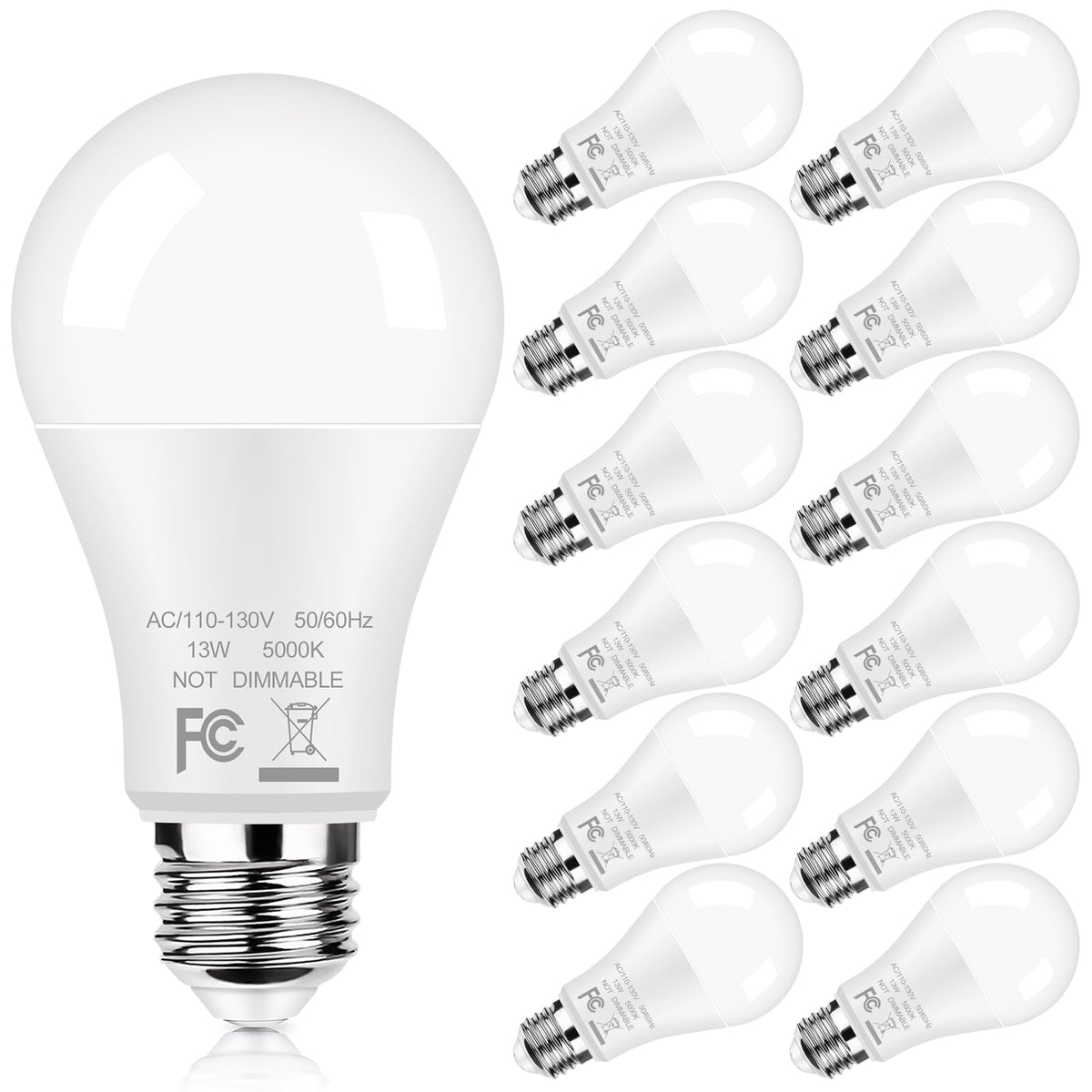 GoBright 12-pack A19 LED bulbs front view shows compact, energy-saving design.