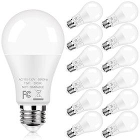 GoBright 12-pack A19 LED bulbs front view shows compact, energy-saving design.