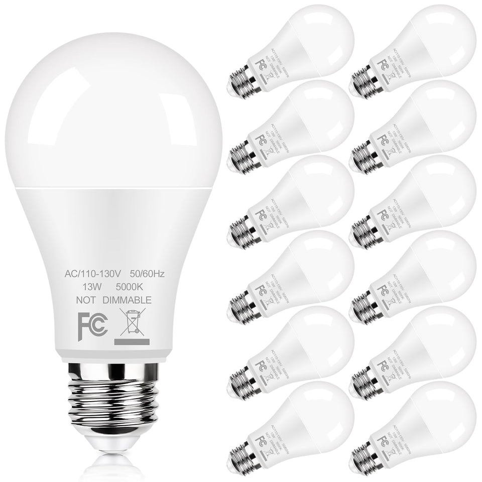 GoBright 12-pack A19 LED bulbs front view shows compact, energy-saving design.