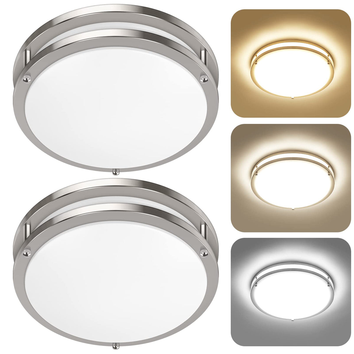 GoBright 2-pack 36W ceiling light installation guide view, quick ceiling mounting steps.
