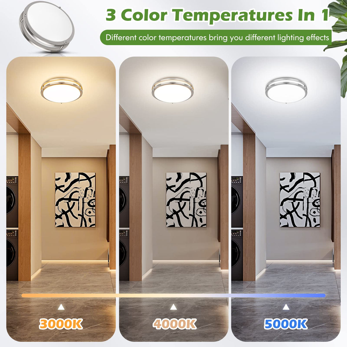 GoBright 2-pack 36W ceiling light side view, elegant brushed nickel finish complements decor.