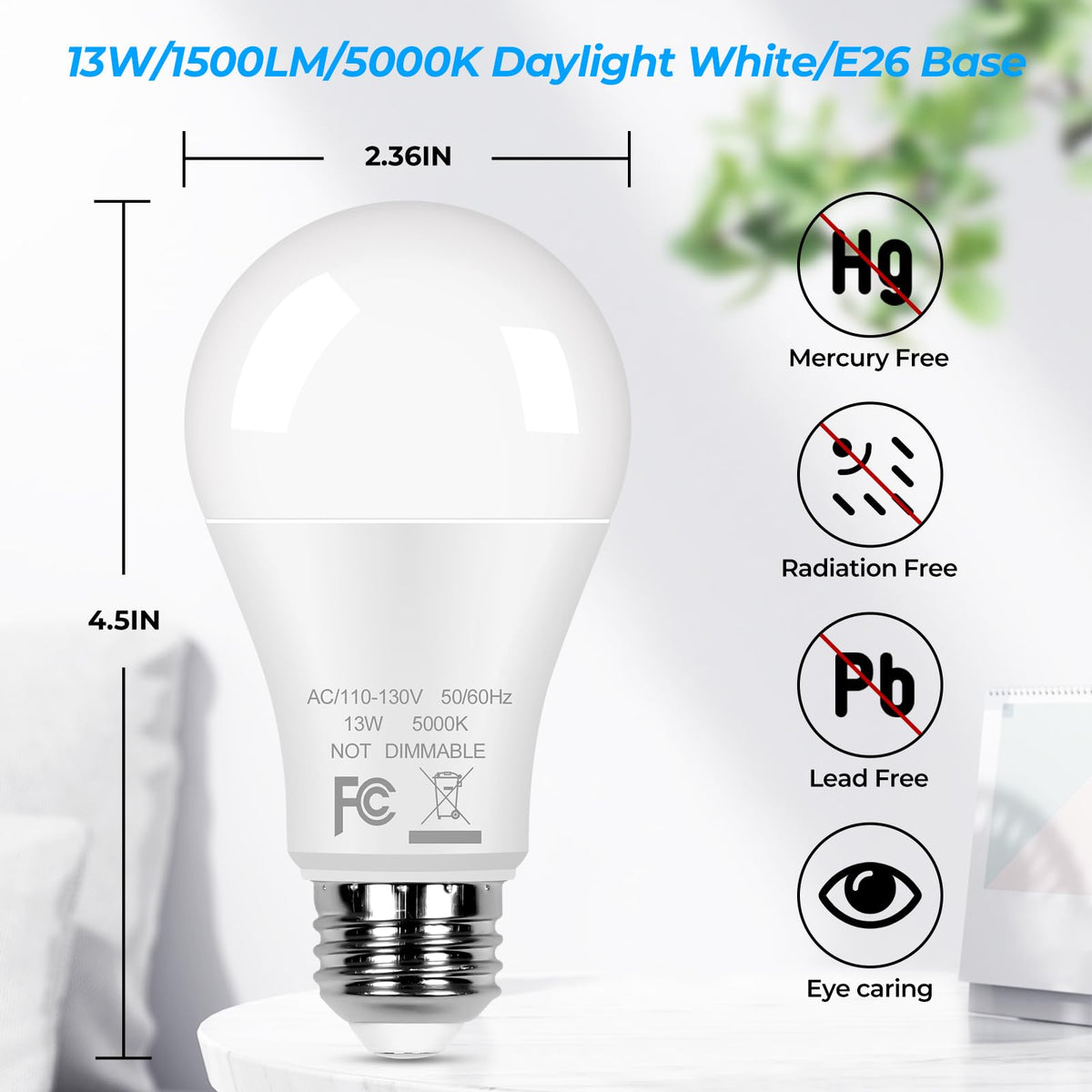GoBright A19 LED bulbs 1500 lumens close-up highlights bright daylight ambiance.