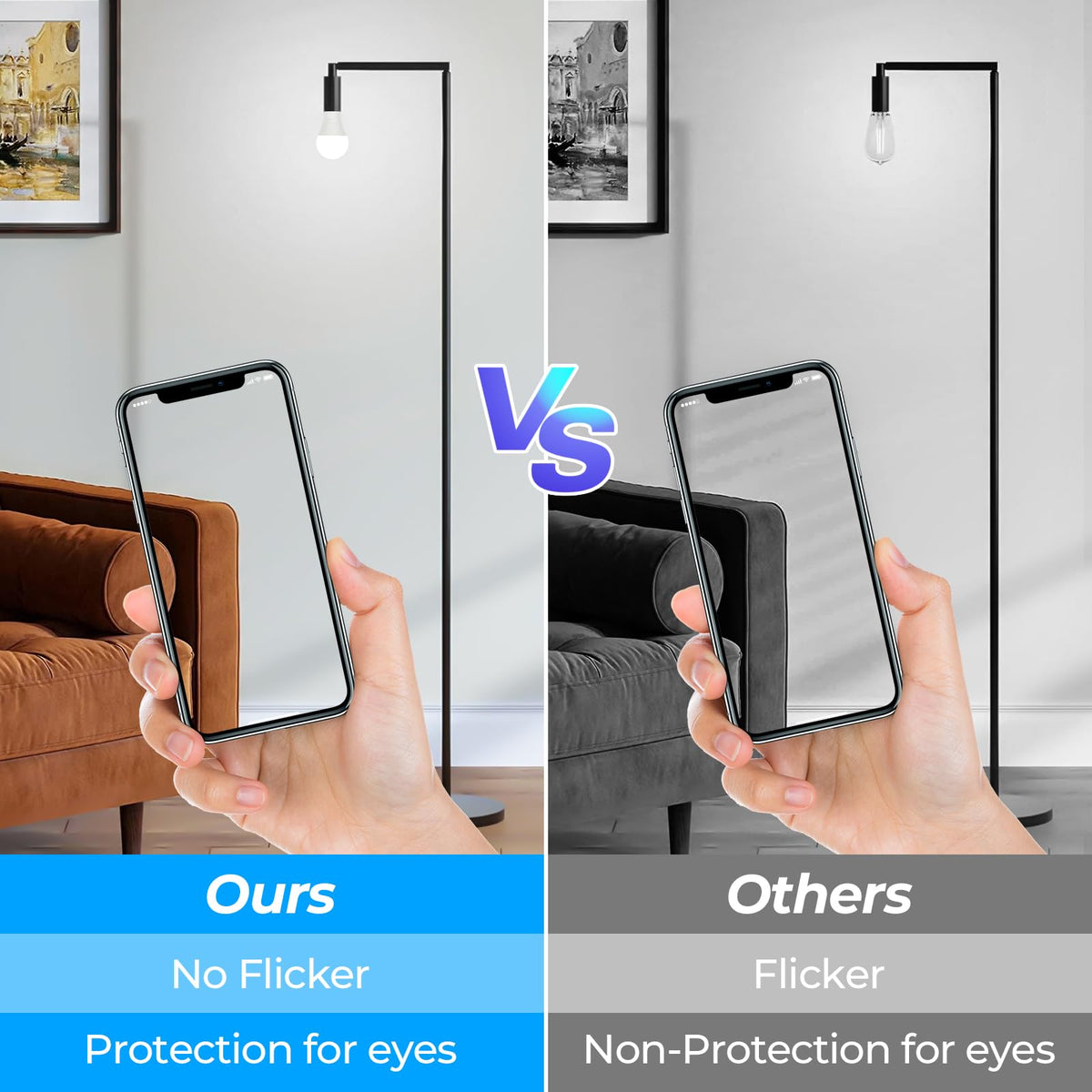 GoBright CRI85+ bulb close-up emphasizes true color rendering in living spaces.