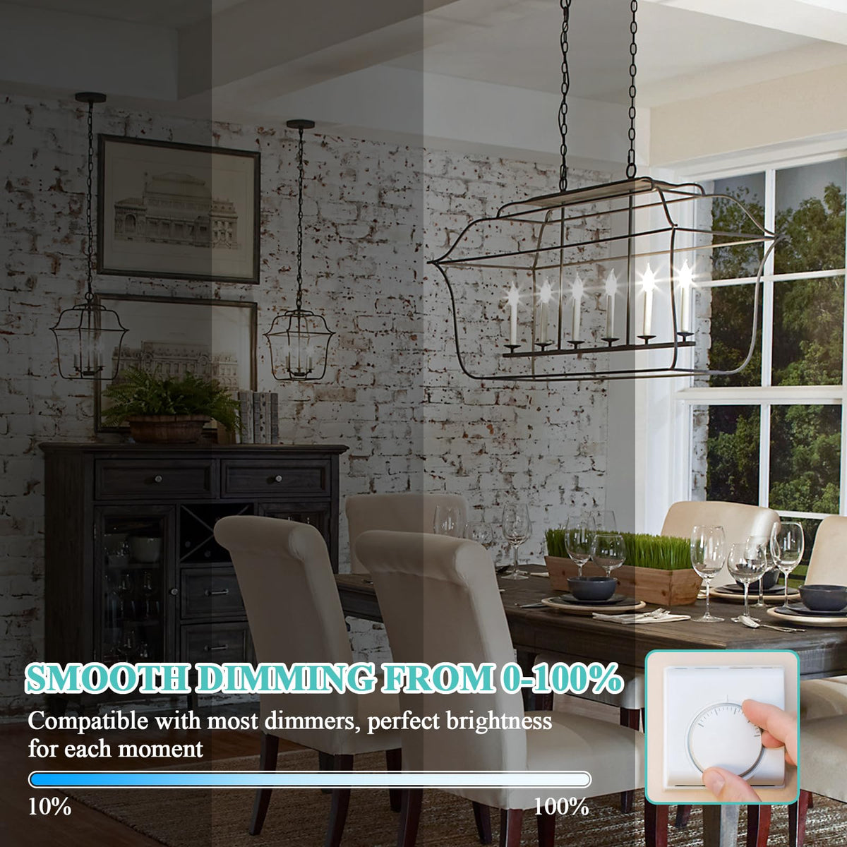 GoBright dimmable E12 bulb supports smooth 10-100% brightness.