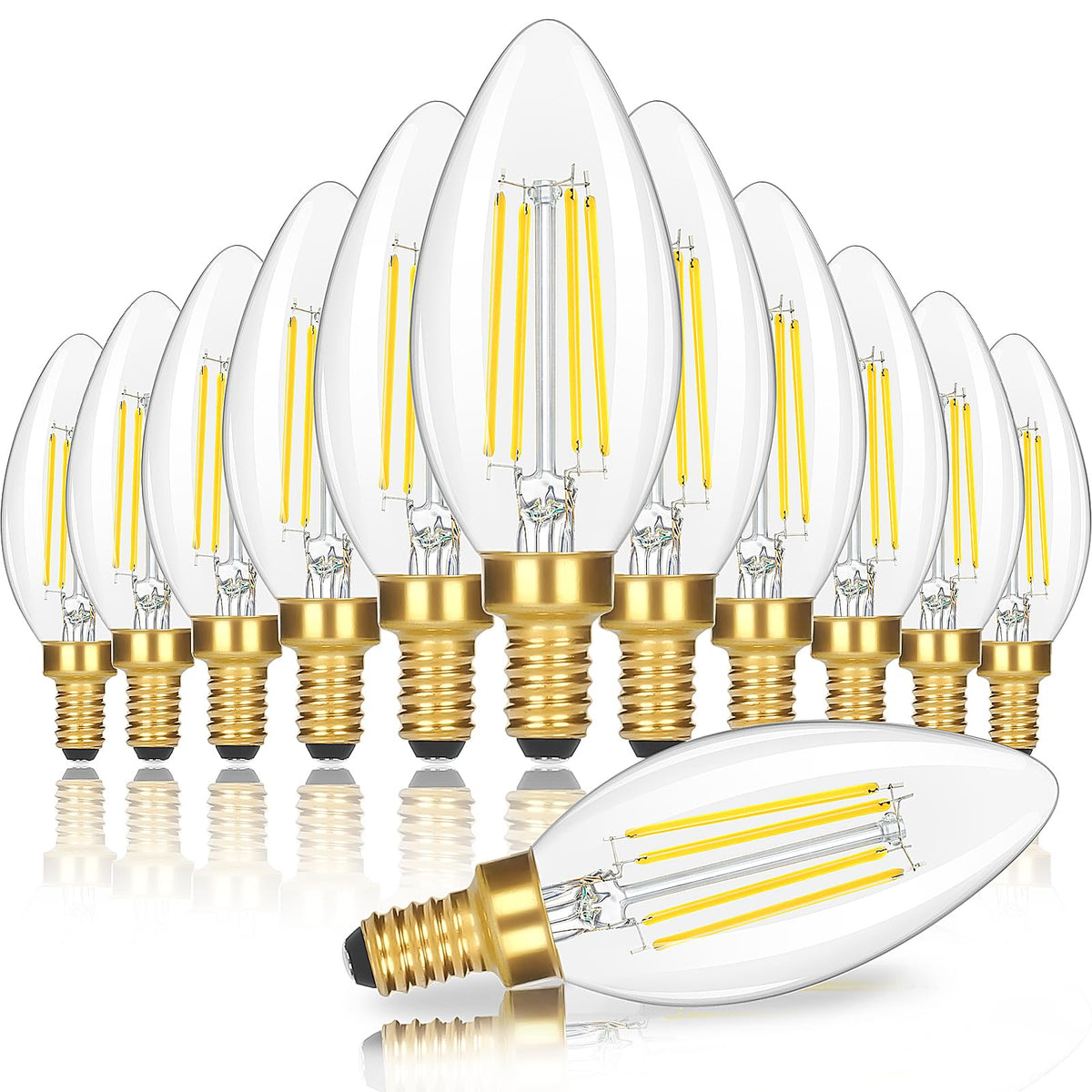 GoBright dimmable E12 bulb with clear glass and gold base for a timeless fixture glow.
