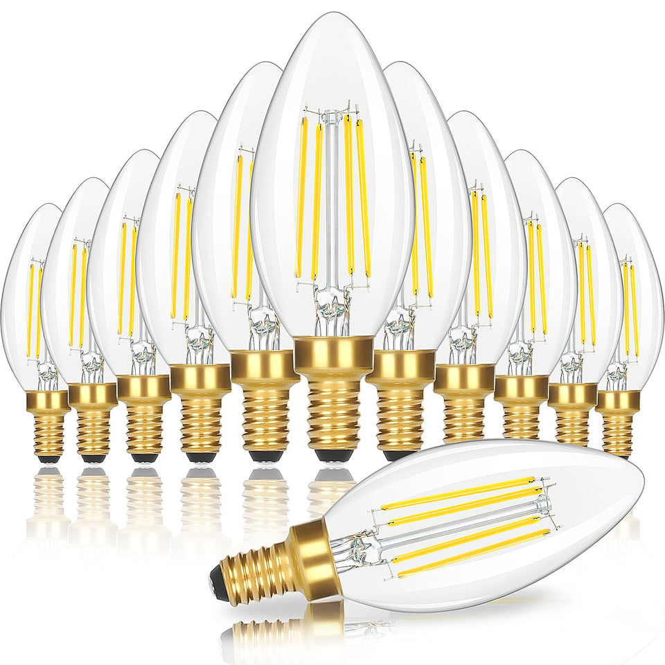 GoBright dimmable E12 bulb with clear glass and gold base for a timeless fixture glow.
