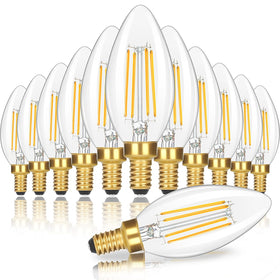 GoBright dimmable E12 candle bulbs with clear glass and gold base illuminate fixtures with retro elegance