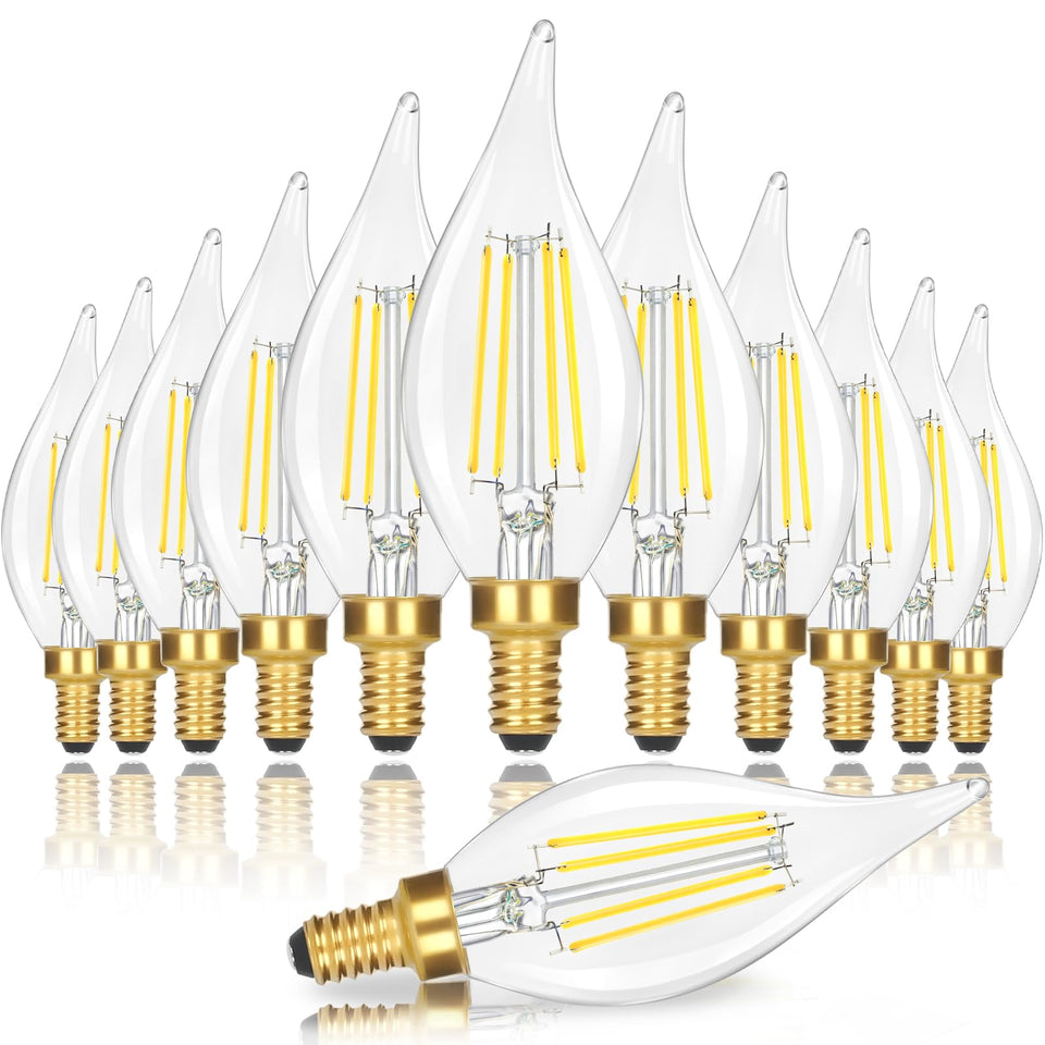 GoBright E12 candle bulb with flame-tip design adds elegant chandelier ambiance.
