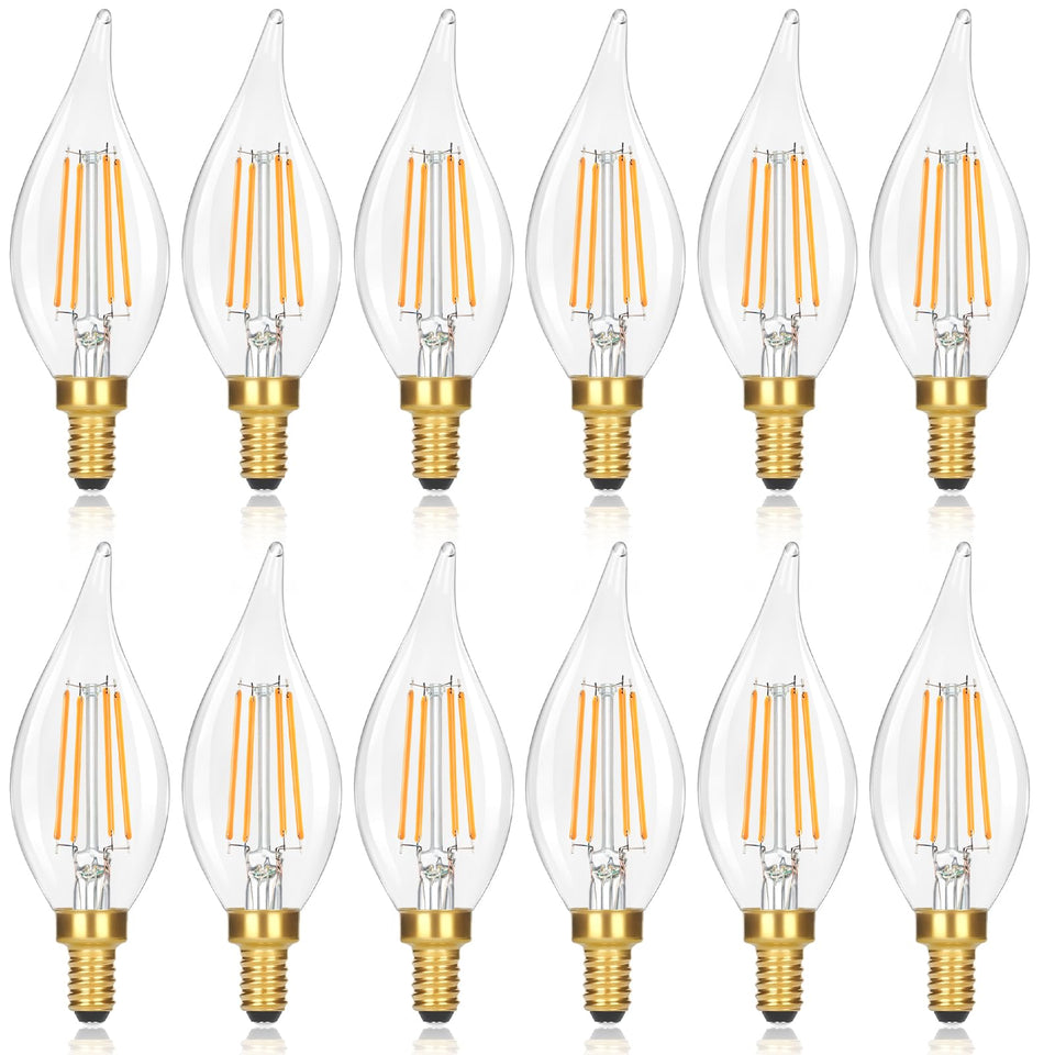 GoBright E12 LED candle bulb with flame-tip design for elegant chandeliers