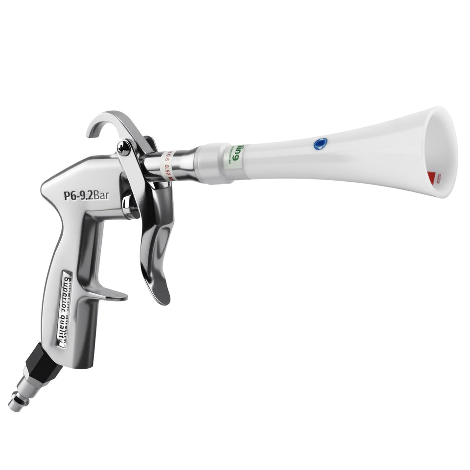 GOCCIDA Tornado gun with brass adjustable nozzle for deep dirt blasts on dashboards.