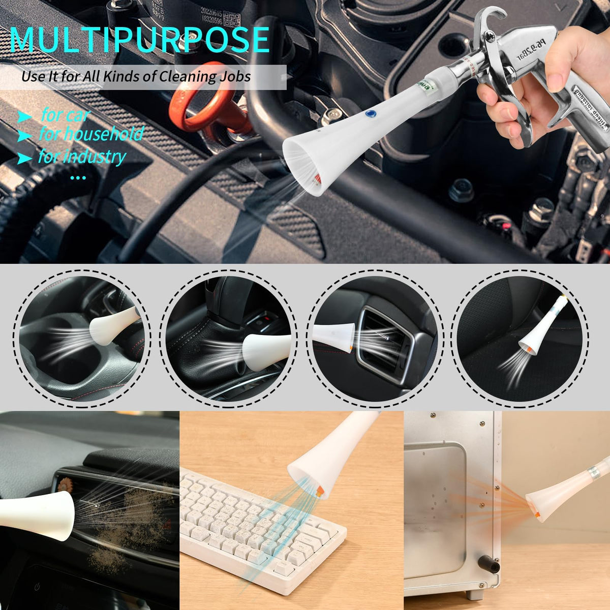 Compact GOCCIDA gun with air hose set for workshop portability.