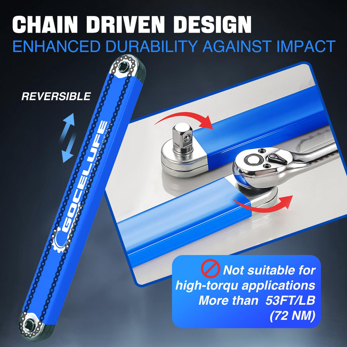 Gocelufe quarter-inch adapter supports small fasteners in tight spots.