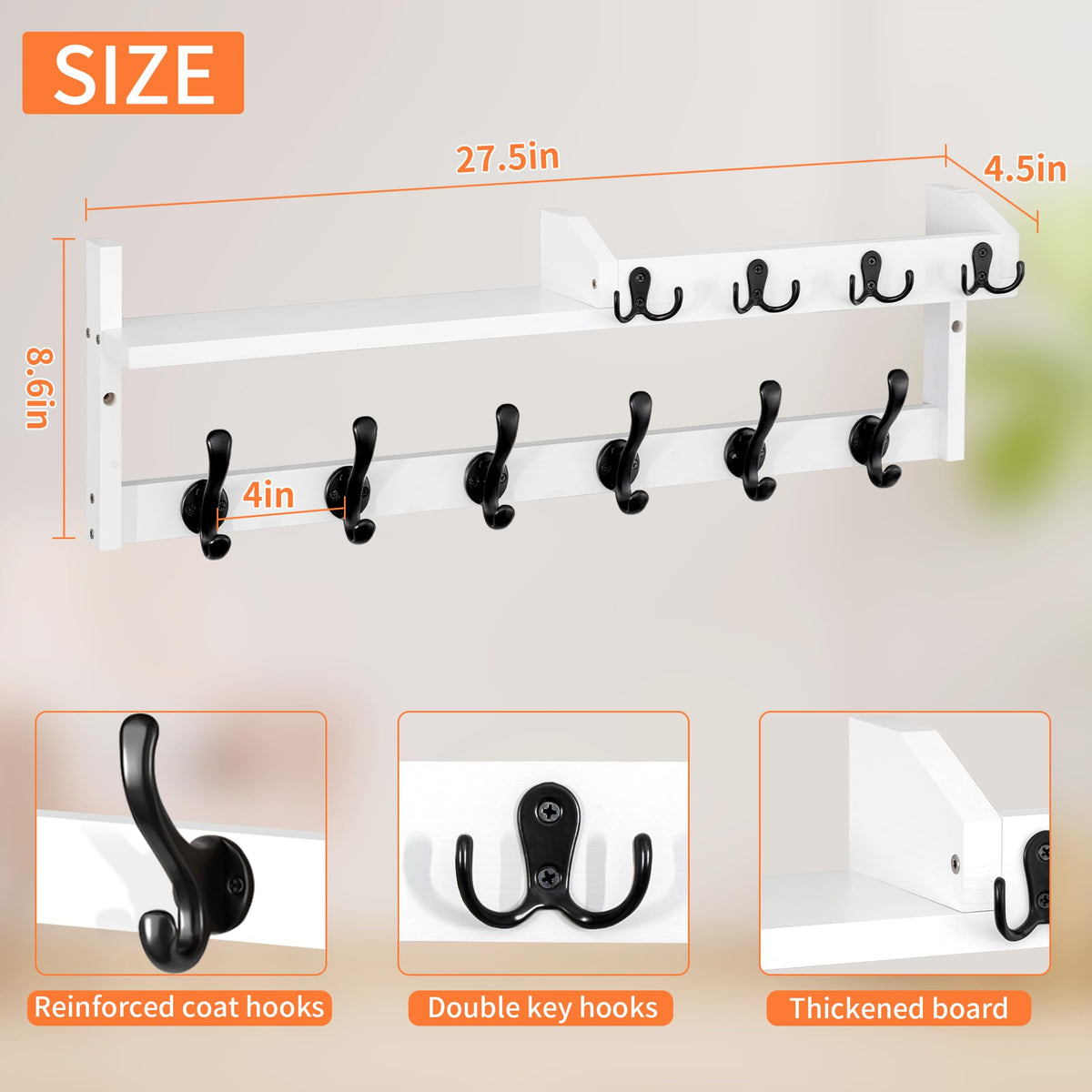 GODDGITT coat rack with 10 dual hooks for coats and bags.