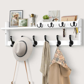 GODDGITT coat rack wall mount with wood top shelf for organized entryway storage.