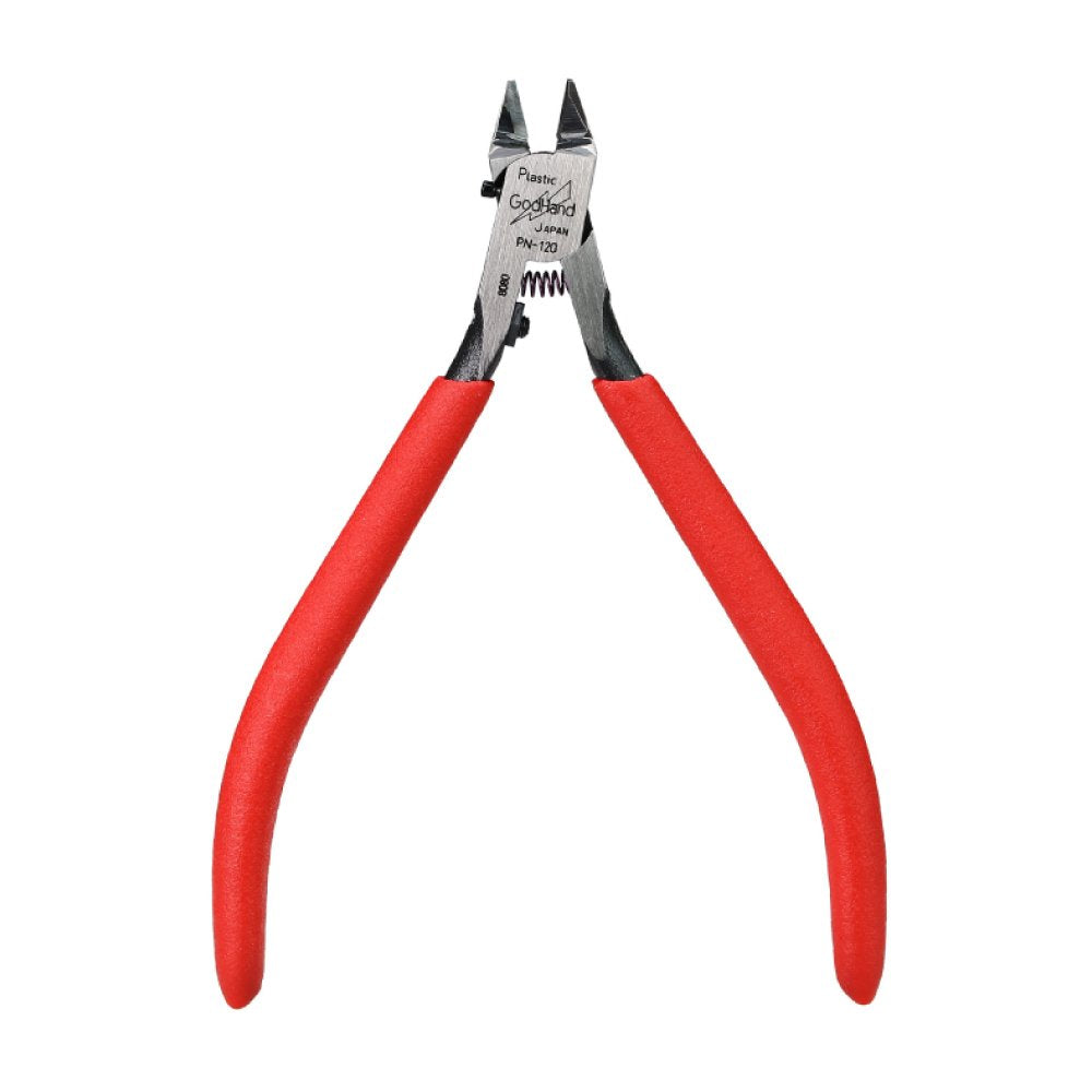 God Hand PN-120 single-edged nippers closeup for precise plastic cuts.