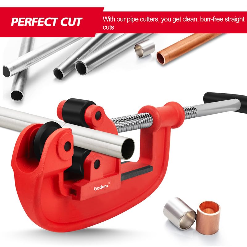 Godora pipe cutter positioned for cutting illustrates easy setup and efficiency.