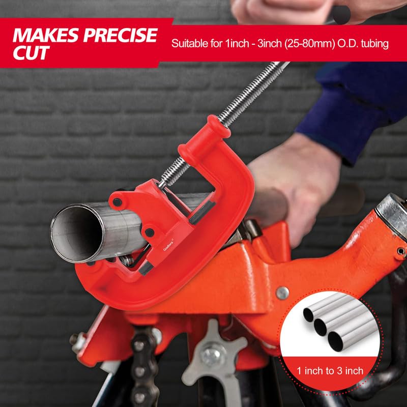 Godora pipe cutter roller and blade close-up highlights precise cutting capability.