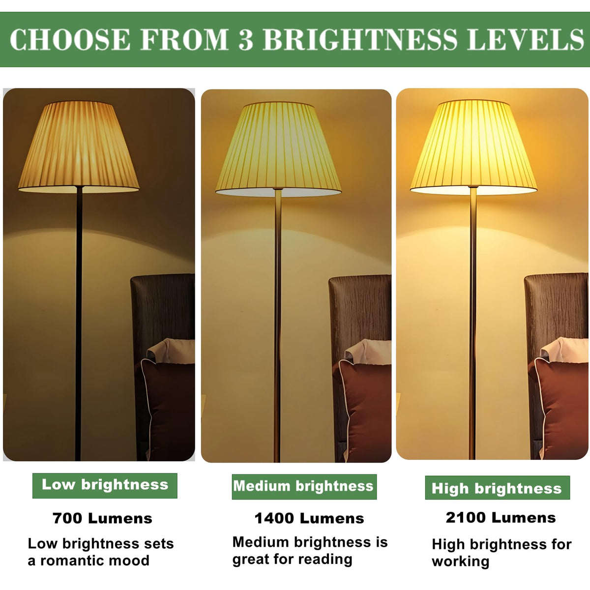 GODUORA brightness options demonstrated in a lamp