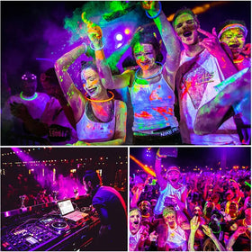 GODUORA Halloween glow party setup for dramatic ambience and fluorescence.