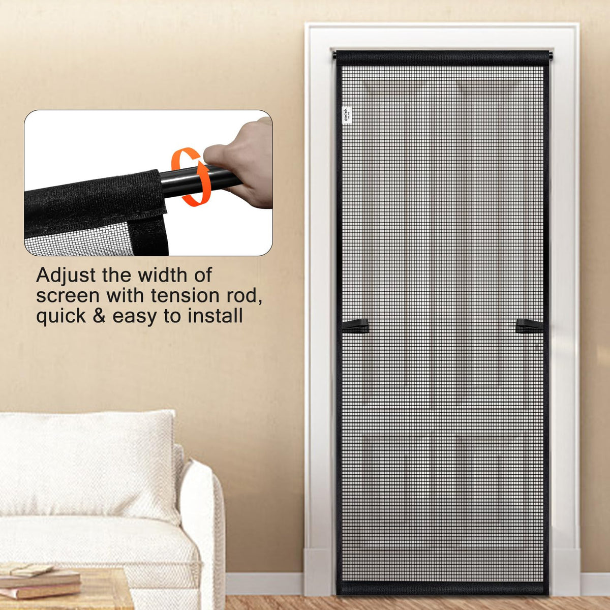 Godwk Hanging Screen Door view demonstrating mosquito-blocking mesh