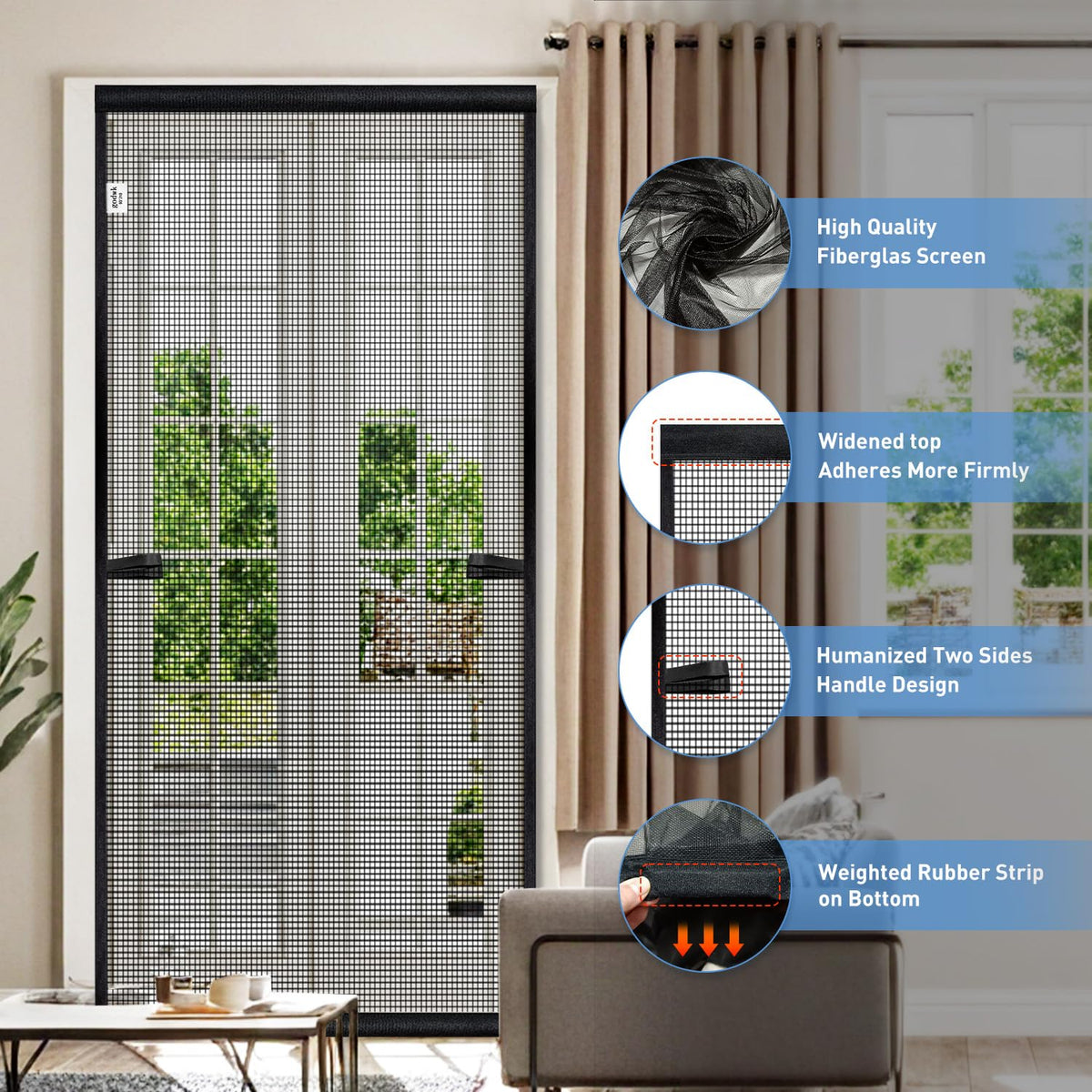 Godwk Hanging Screen Door Velcro secure attachment along the frame