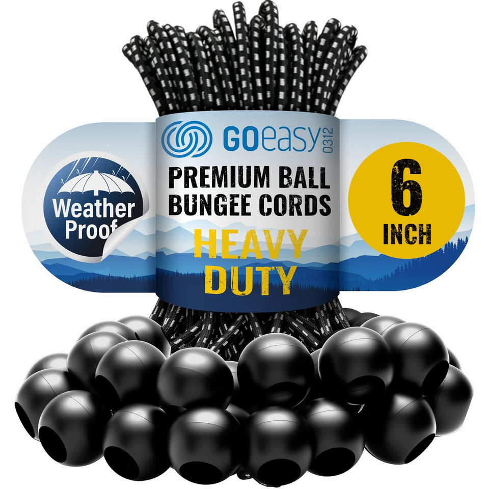 GOEASY0312 ball bungee cords 6-inch close-up showing durable elastic loops for tarp ties.