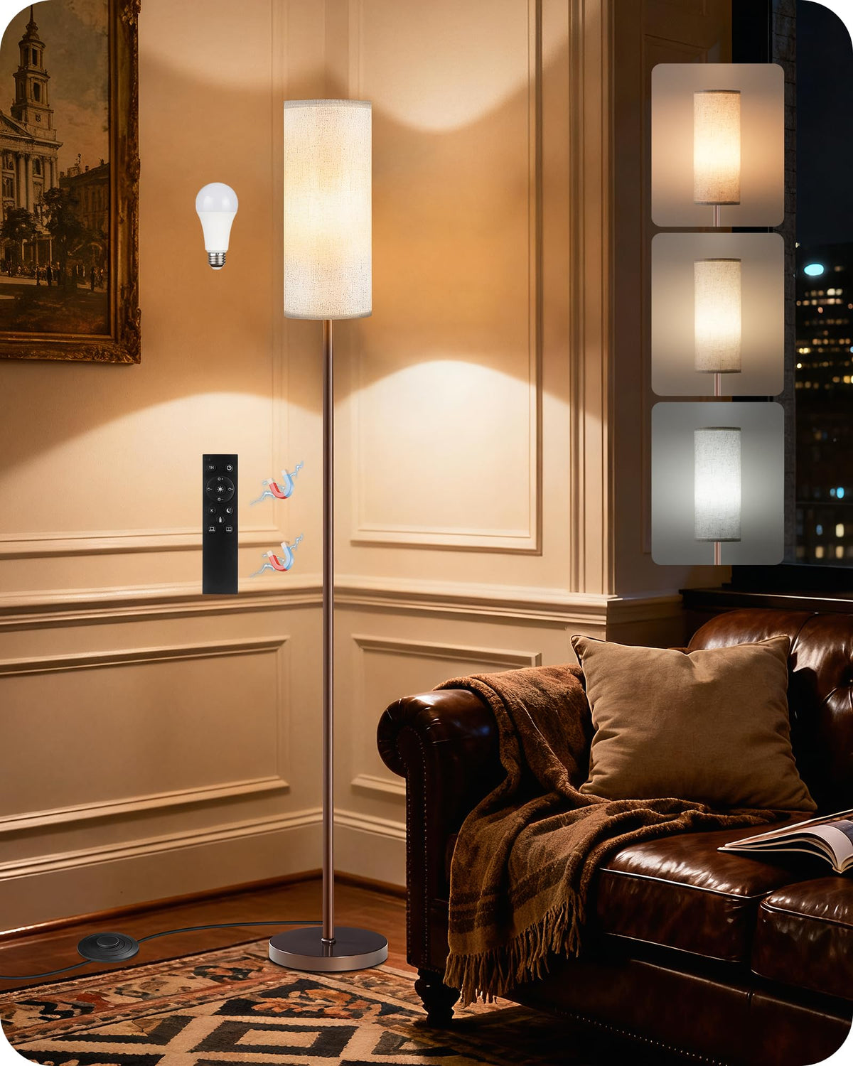 GOEBLESON dimmable floor lamp with remote for convenient brightness control from the couch.