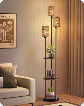 GOEBLESON floor lamp with three rattan shades diffuses warm light for cozy spaces